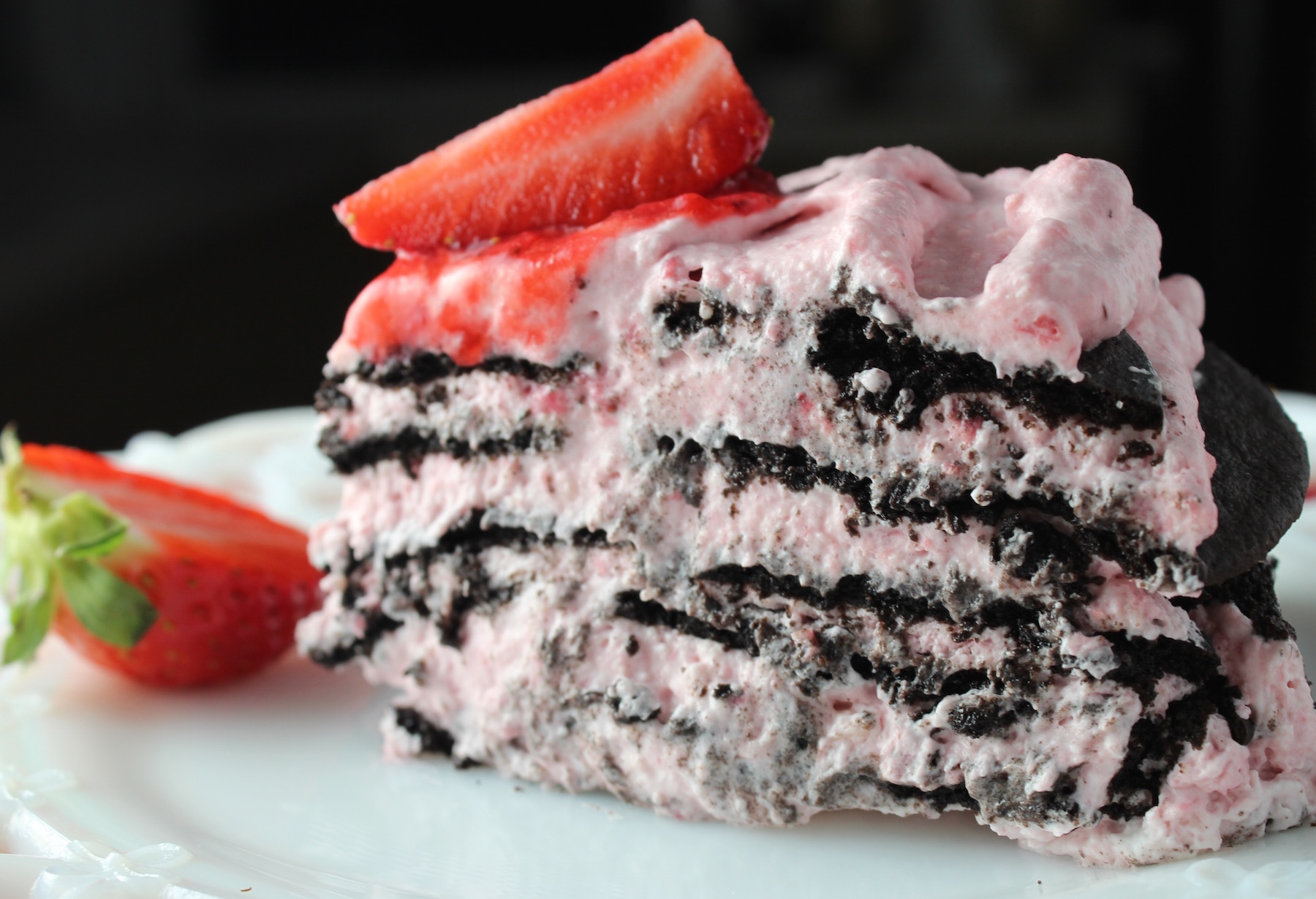 strawberry icebox cake slice