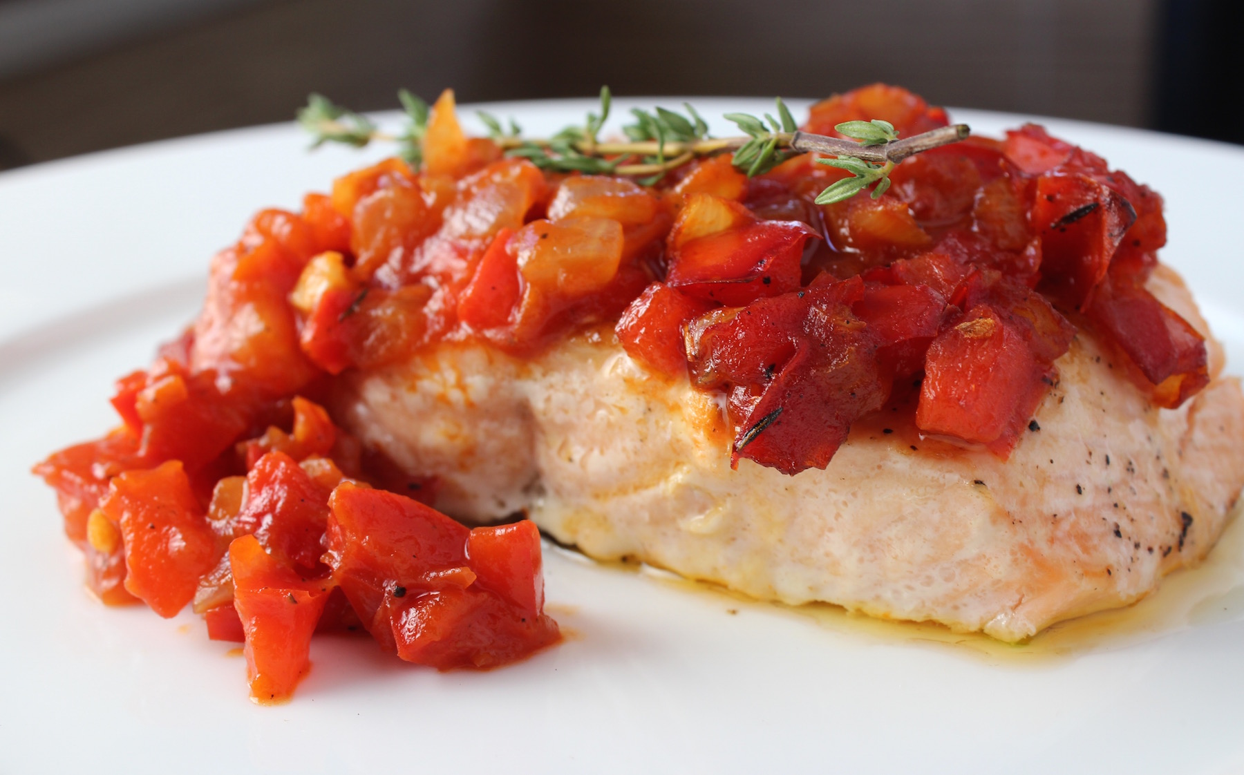 Salmon with Red Pepper Tomato Relish