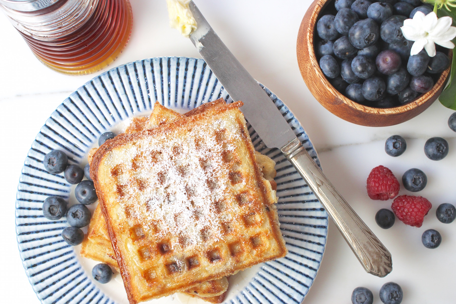 sausage waffles with berries