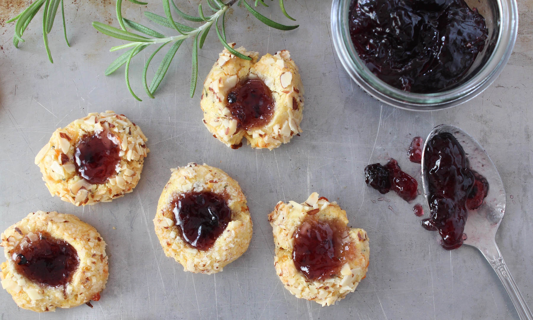 Cheddar Rosemary Thumbprint Cookies