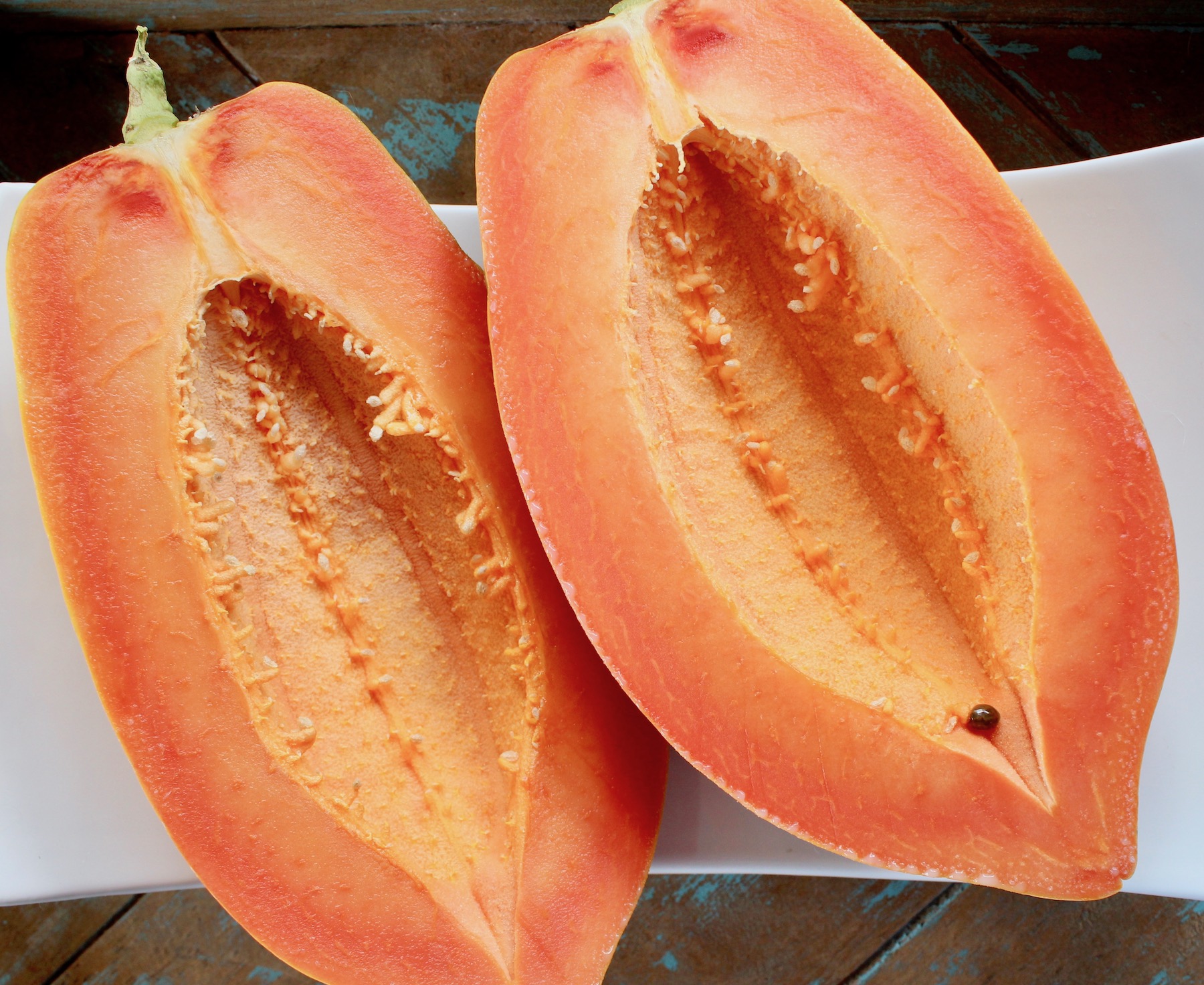 Fresh papaya halves
