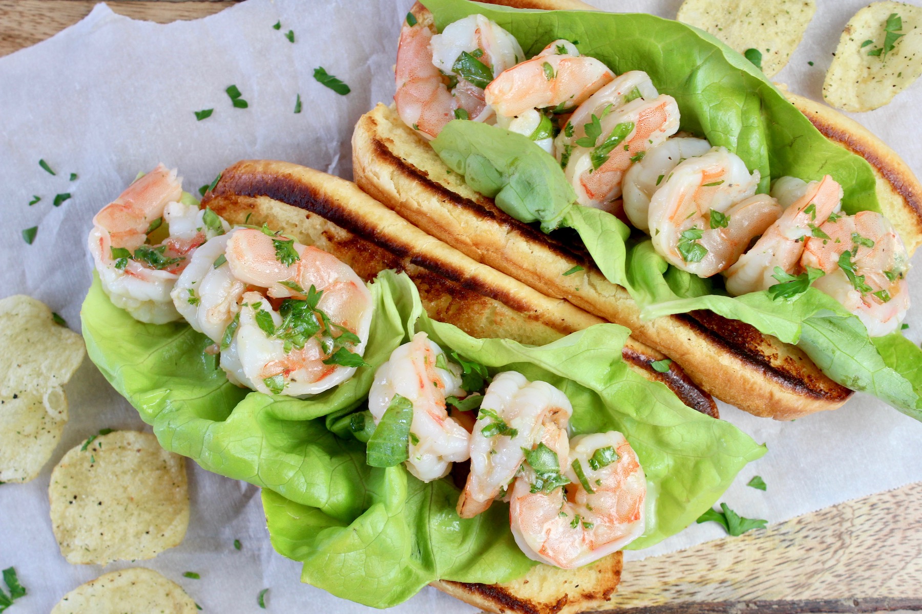 Basil and Lime Shrimp in Buttered Rolls